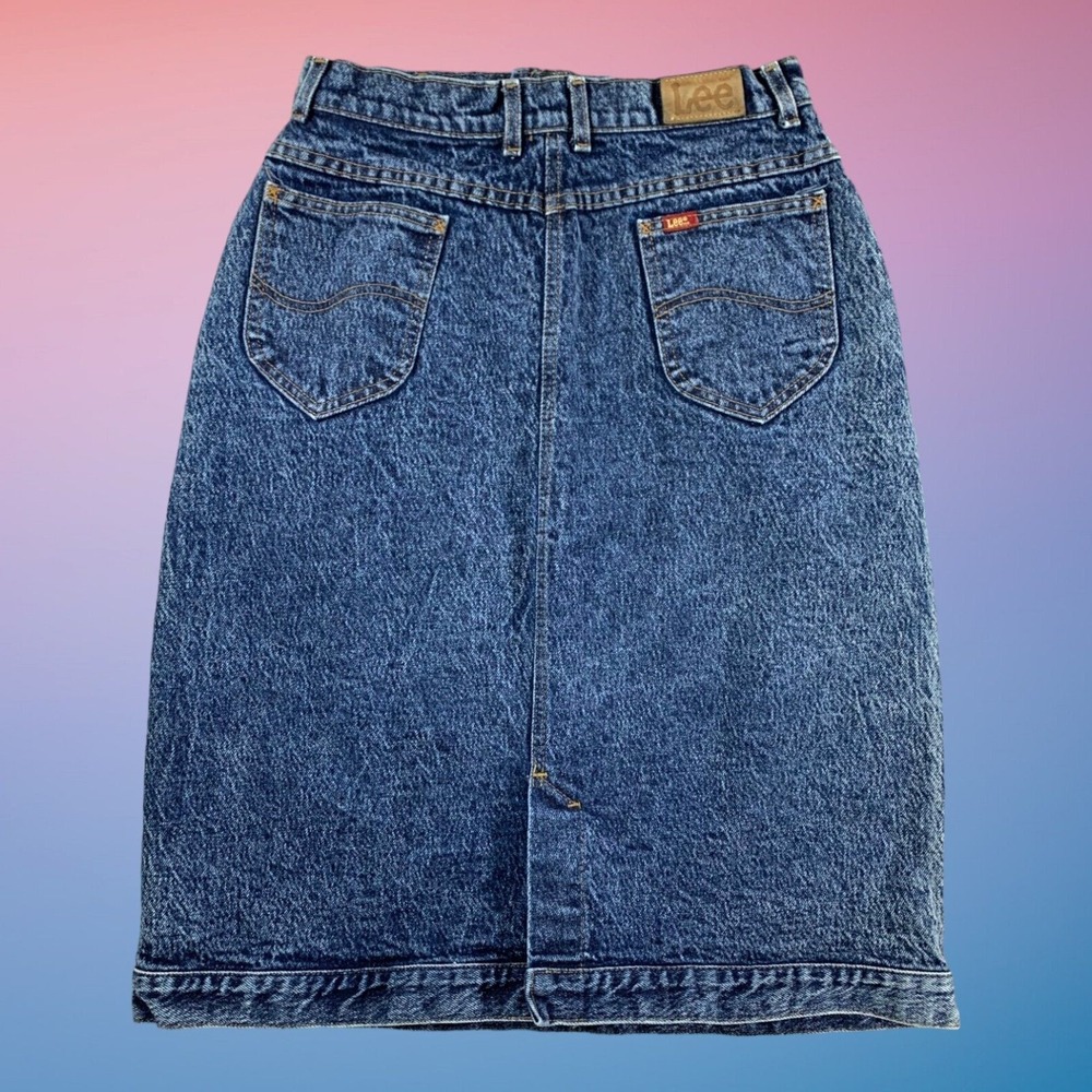 Vintage‎ Lee Denim Skirt Womens 14 High Waist Medium Wash Midi Y2K 90s USA